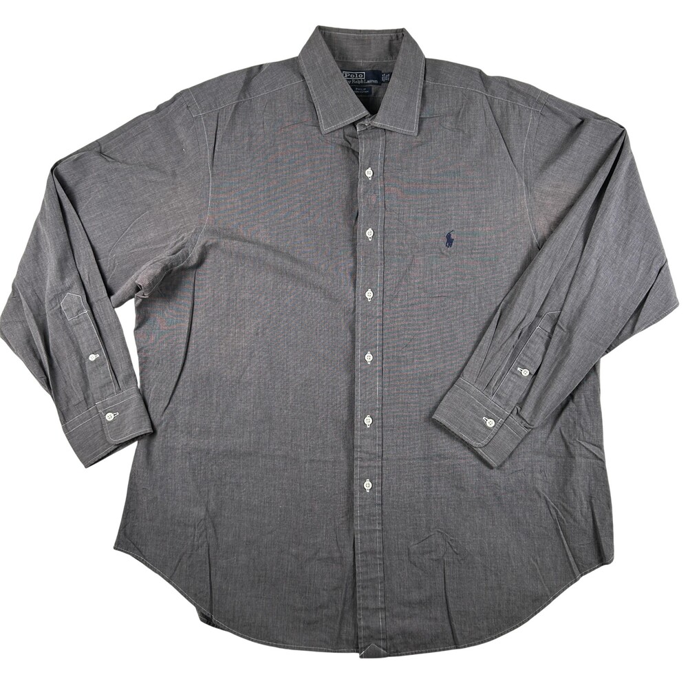 Polo Ralph Lauren Dress Shirt Mens 17.5 34/35 Gray Solid Classic Fit Cotton